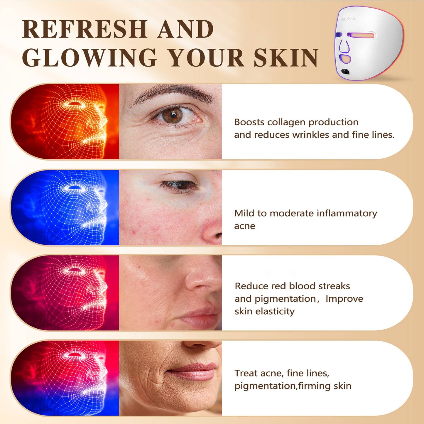 LED Red Light Therapy Face Mask — Skin Rejuvenation & Anti-Aging Treatment